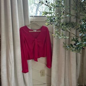 Express Magenta Satin Tie Blouse